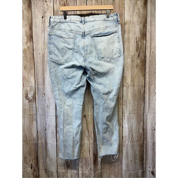 Old Navy Curvy High-Waisted Button-Fly OG Straight Ankle Jeans Ripped Light Wash - Picture 3 of 9